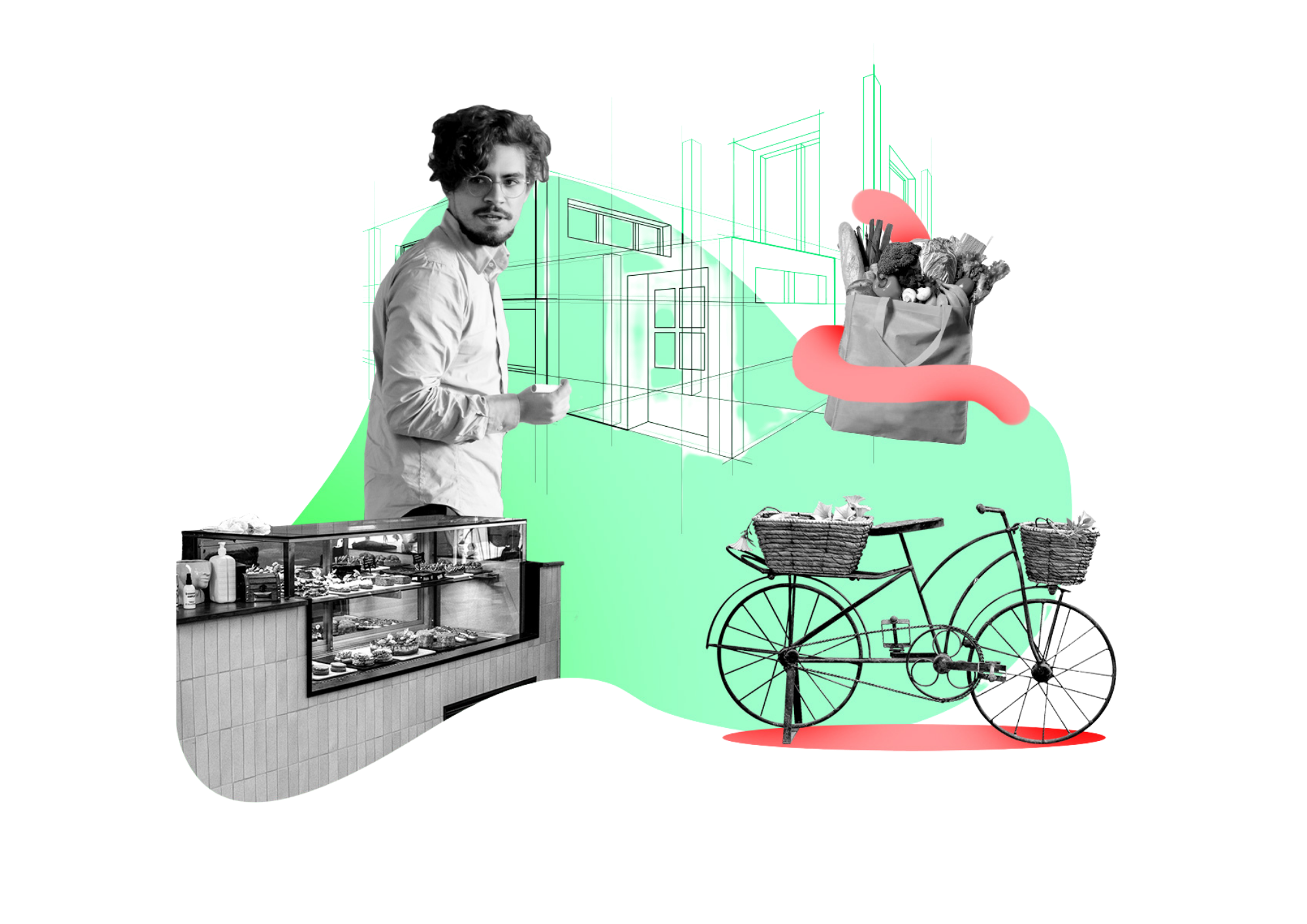 Collage zu innovativer Nachnutzung von Gebäuden